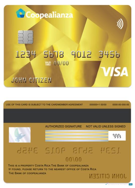 Download Costa Rica Coopealianza visa gold card Photoshop template